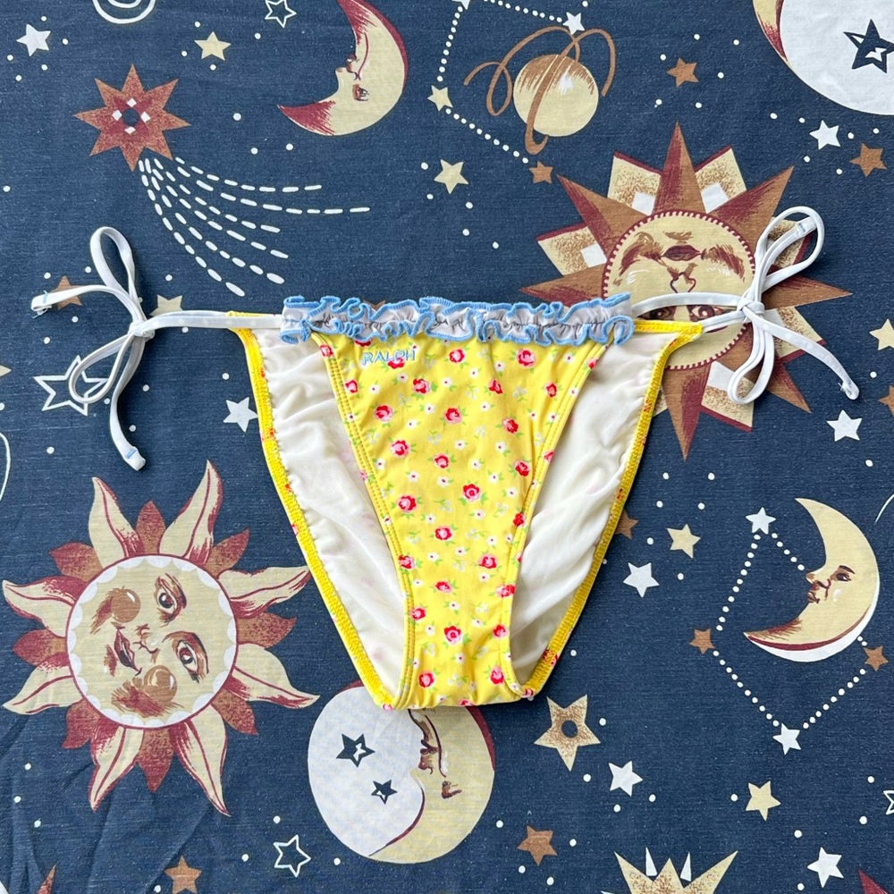 S Ralph Lauren Yellow Camellia Flower Bikini Swim Bottoms
